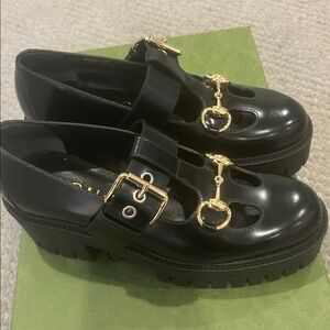 GUCCI new!!! Never worn. black leather lug sole with horsebit buckle size 36.5